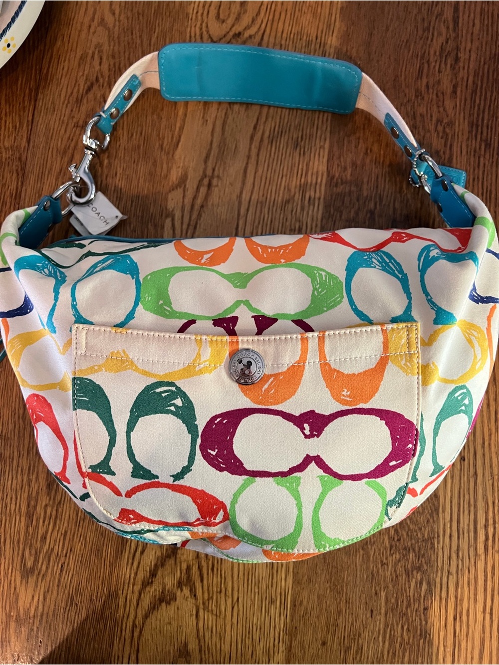 Coach Multicolor Signature Hobo Bag - Turquoise Strap
